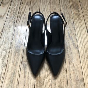 Black Leather Slingbacks